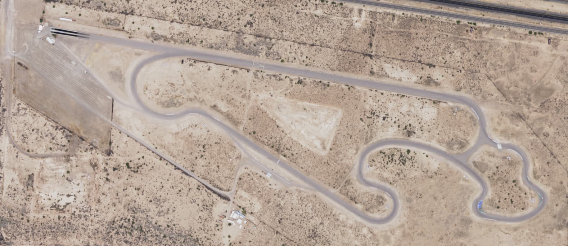 Aerial view of Arroyo Seco Raceway road course and drag strip, Deming, New Mexico, 2022