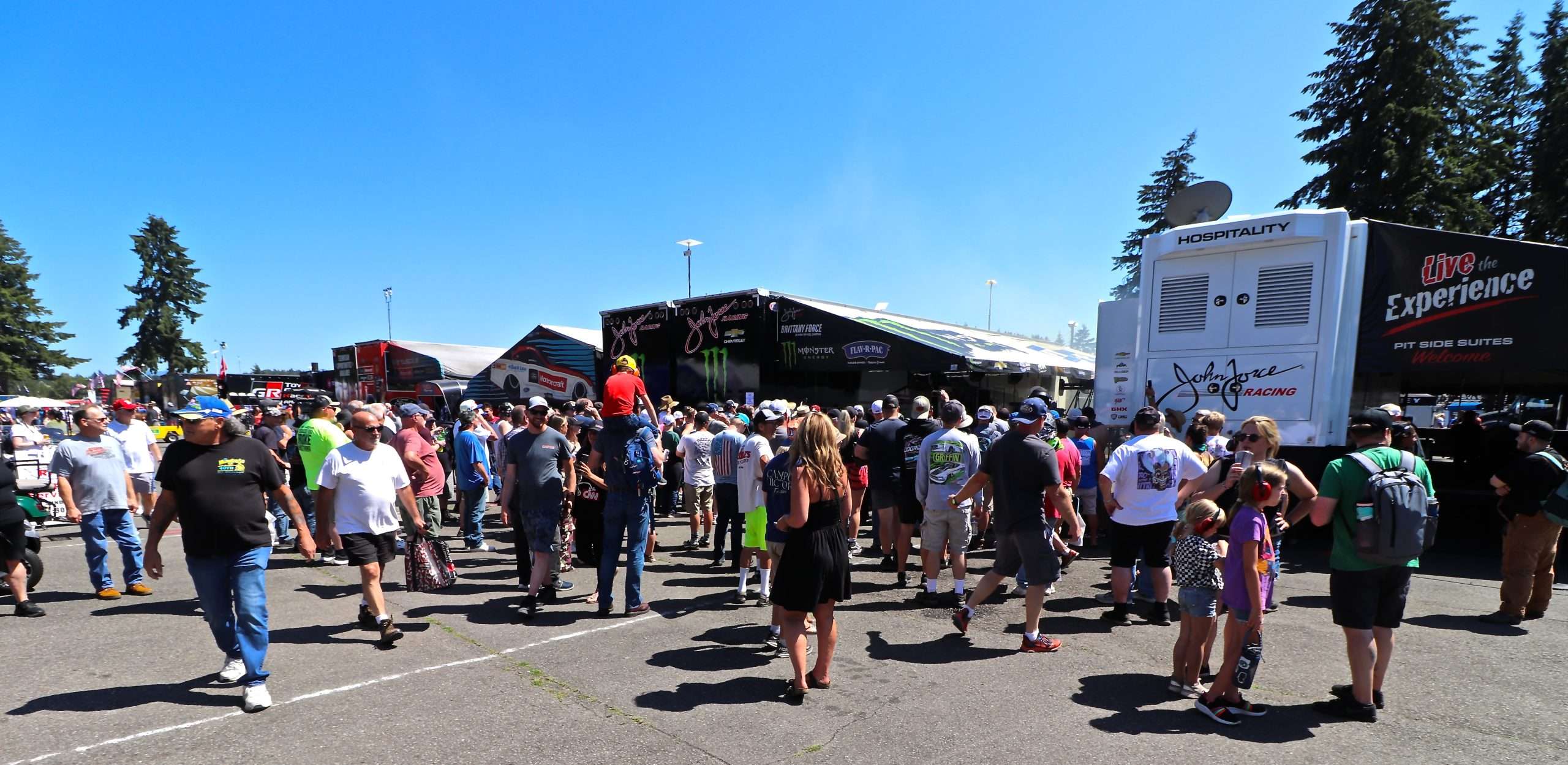 Fans filling the grandstands at the NHRA Northwest Nationals at Pacific Raceways, Kent, Washington